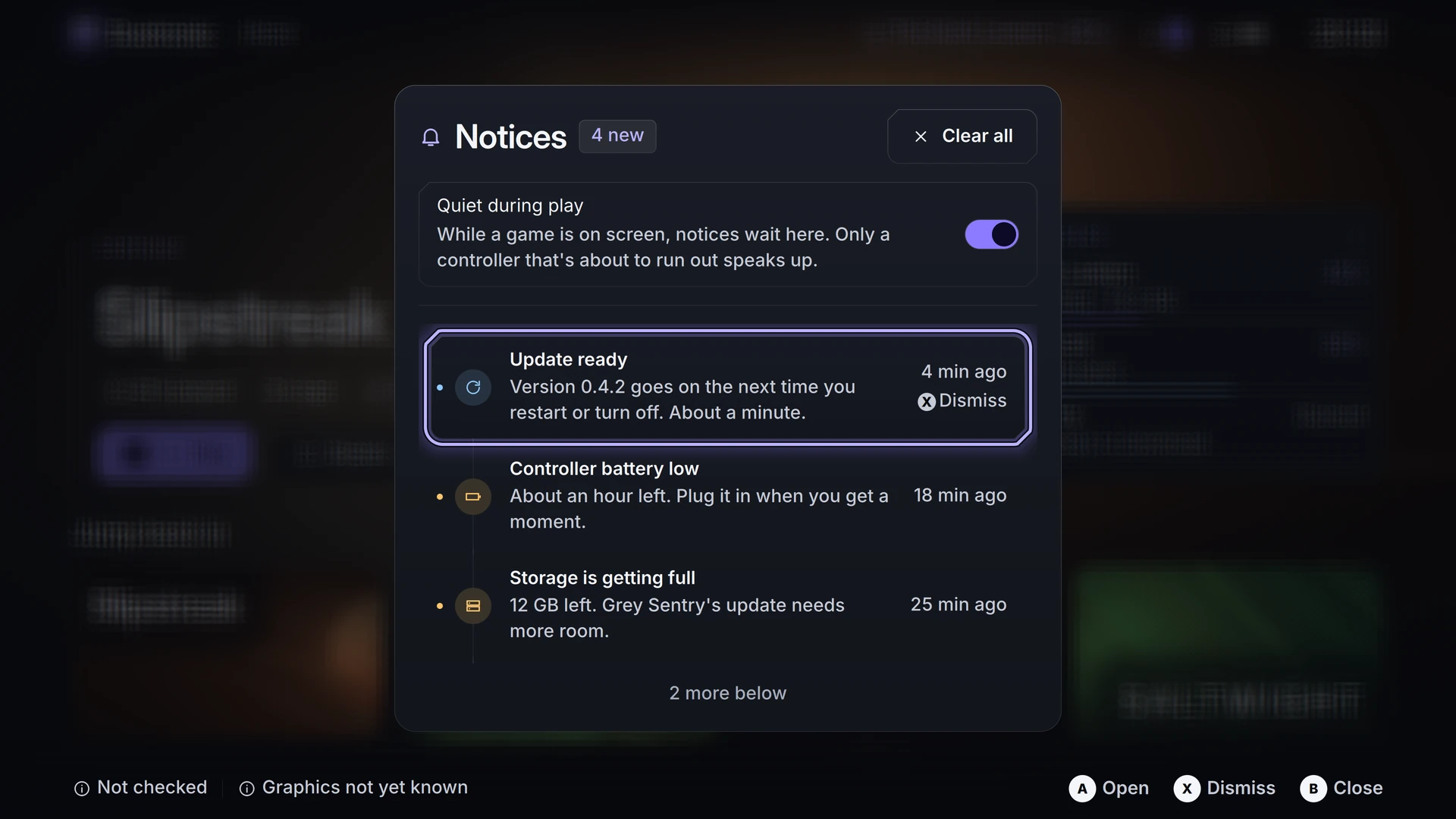Notification centre displaying recent system notices and completed download alerts.